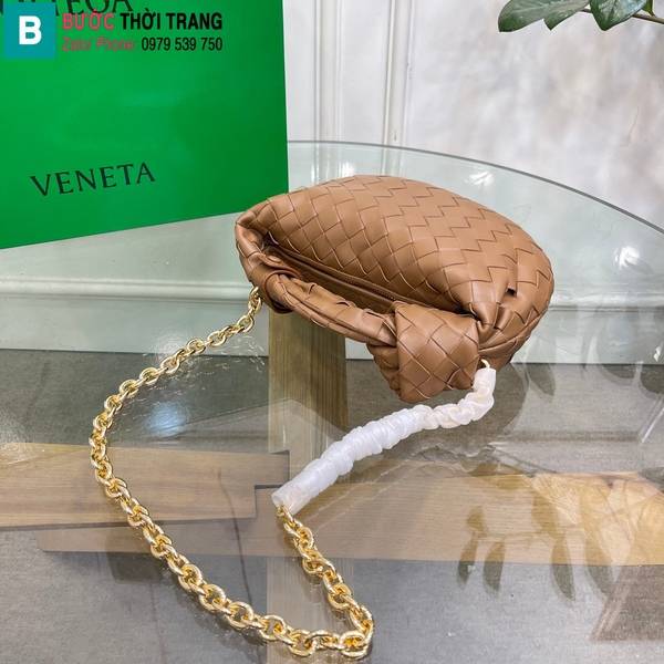 Túi xách Bottega Veneta Mini Jodie cao cấp da cừu màu nâu bò size 23cm