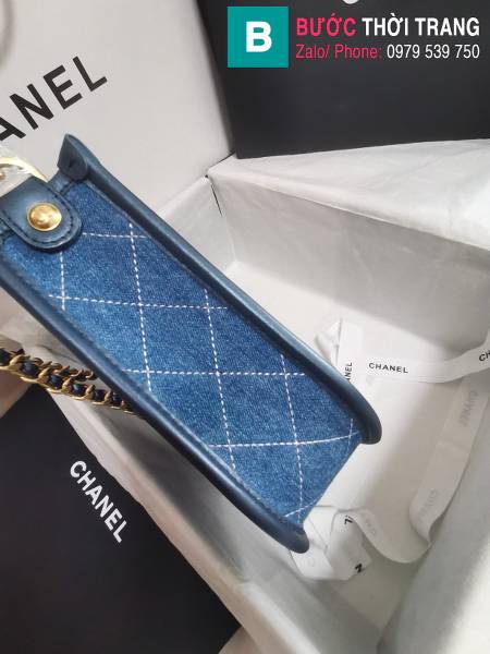 Túi xách Chanel hobo handbag siêu cấp canvas màu xanh size 20cm