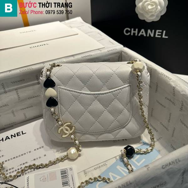 Túi đeo chéo Chanel siêu cấp da bê màu trắng size 16cm