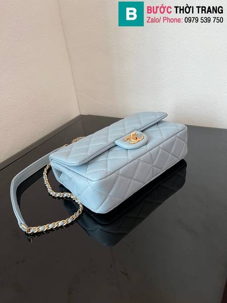 Túi xách Chanel Small Flap With Top Handle cao cấp da cừu màu xanh size 21cm