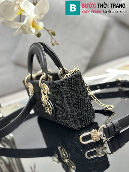 Túi xách Dior Lady D-Joy siêu cấp canvas màu đen size 22cm 