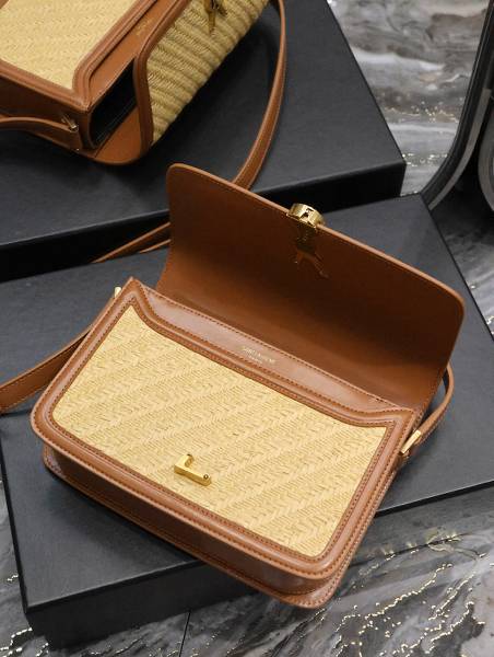 Túi xách Saint Laurent Solferino Box siêu cấp canvas màu nâu vàng size 23cm 