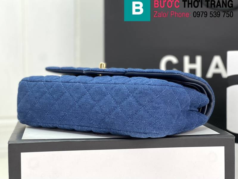 Túi xách Chanel Cf Classic Flap bag siêu cấp canvas màu xanh đậm size 25cm