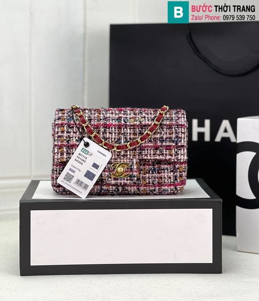 Túi xách Chanel Classic Flap Bag siêu cấp canvas màu đỏ đô size 25cm