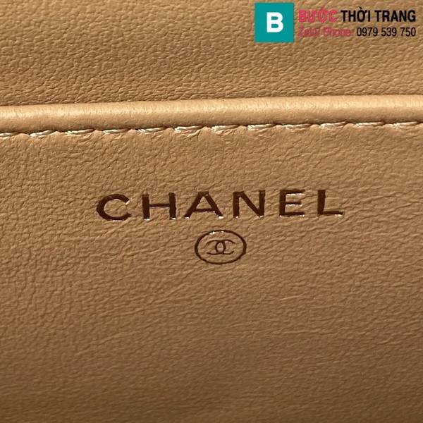 Túi xách Chanel Vanity cao cấp da cừu màu nude size 17cm 