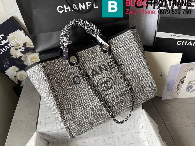 Túi xách Chanel Classic Bag siêu cấp canvas màu xám đen size 38cm