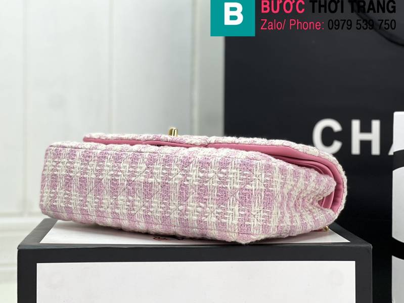 Túi xách Chanel Cf Classic Flap bag siêu cấp canvas màu hồng nhạt size 25cm