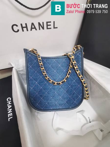 Túi xách Chanel hobo handbag siêu cấp canvas màu xanh size 21cm