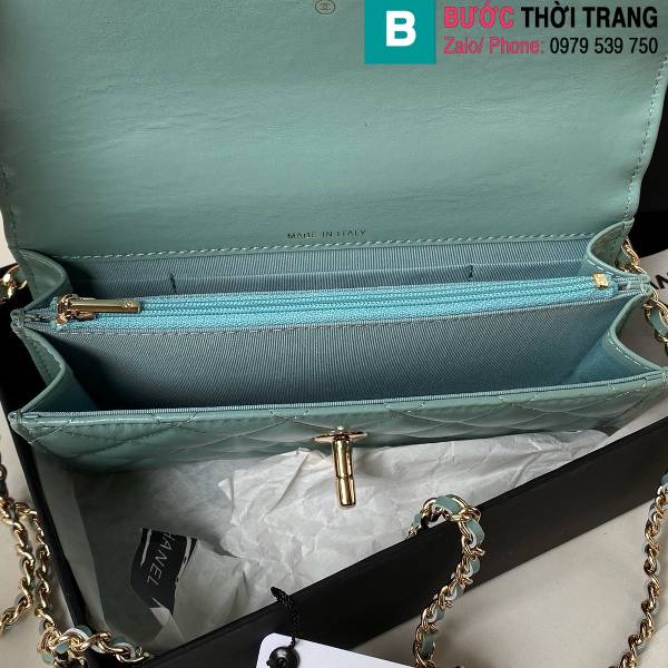 Túi xách Chanel woc siêu cấp da bê màu xanh size 19cm 
