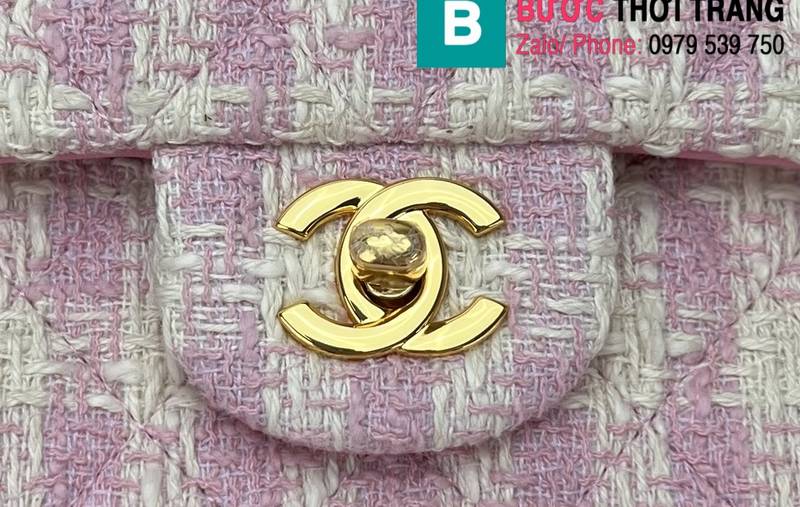 Túi xách Chanel Cf Classic Flap bag siêu cấp canvas màu hồng nhạt size 25cm