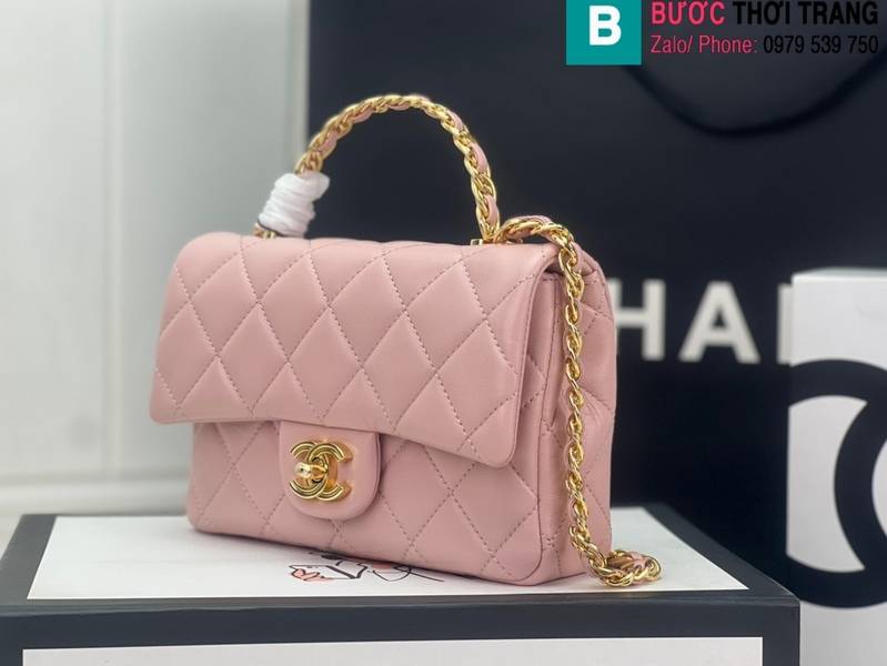 Túi xách Chanel Coco cao cấp da cừu màu hồng size 21cm