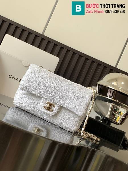 Túi xách Chanel Sequin mini cf cao cấp da cừu màu trắng size 20cm