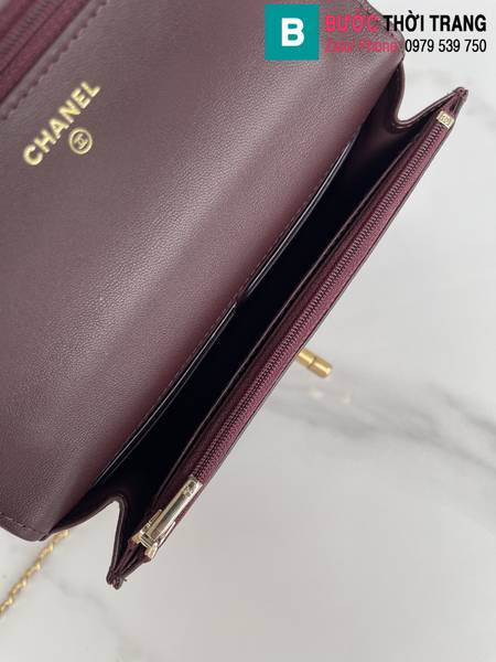 Túi đeo chéo Chanel siêu cấp da cừu màu đỏ thẫm size 19cm