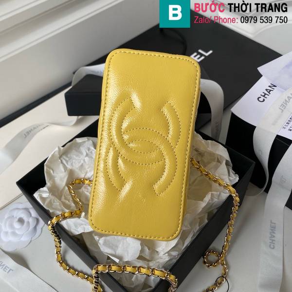 Túi xách Chanel vanity siêu cấp da bò màu vàng size 17cm 