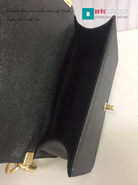 Túi Xách Chanel Boy Viền Xích Siêu Cấp vân V màu đen 25cm - A67086 