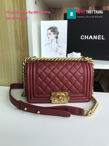 Túi Xách Chanel Boy Siêu Cấp ô trám màu đỏ đô 20cm - A67085