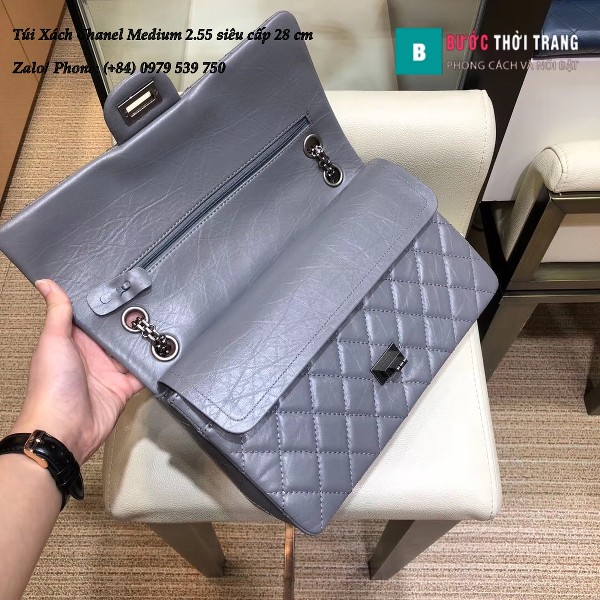 Túi xách Chanel Medium 2.55 đeo chéo hàng siêu cấp màu ghi xanh 28cm - 037587