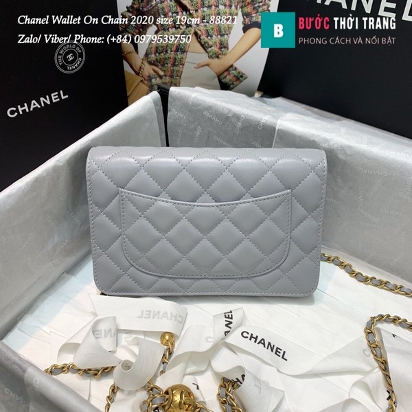 Túi Xách Chanel Classic Wallet On Chain siêu cấp 2020 size 19cm màu ghi xanh - A88821