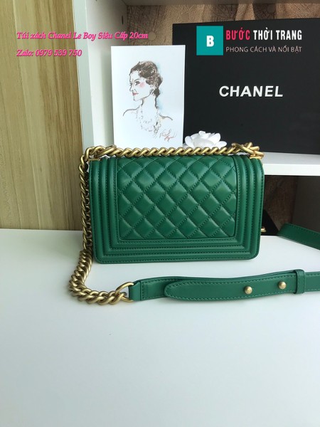 Túi Xách Chanel Boy Siêu Cấp ô trám màu xanh 20cm - A67085