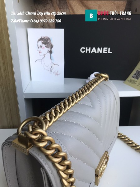 Túi Xách Chanel Boy Siêu Cấp Vân V màu xanh xám