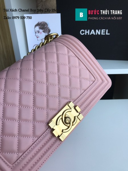 Túi Xách Chanel Boy Siêu Cấp ô trám màu hồng 25cm - A67086