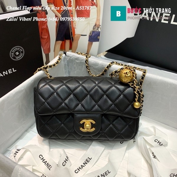 Túi Xách Chanel Flap Bag siêu cấp da cừu màu đen size 20cm - AS1787