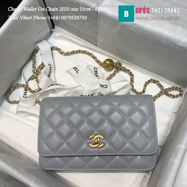 Túi Xách Chanel Classic Wallet On Chain siêu cấp 2020 size 19cm màu ghi xanh - A88821