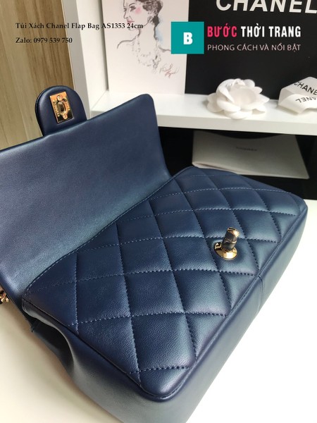 Túi Xách Chanel Flap Bag Siêu Cấp Da Cừu Màu Tím Than 24cm - AS1353