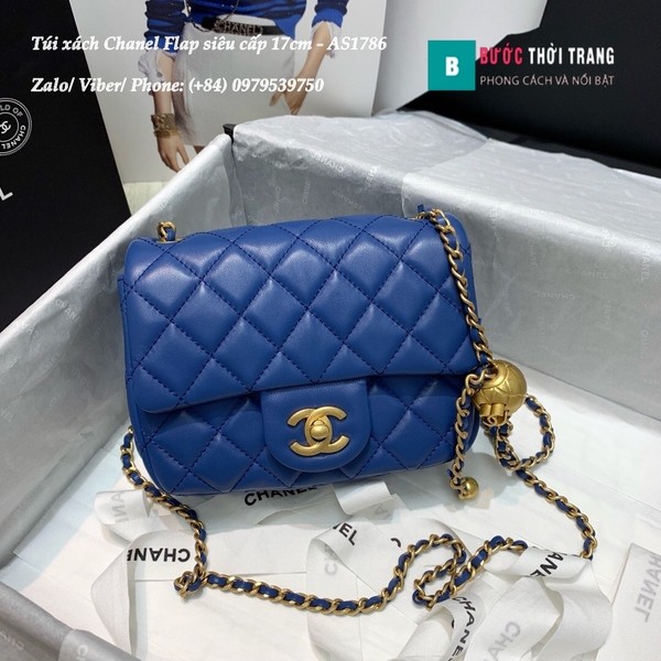 Túi Xách Chanel Flap Bag siêu cấp da cừu màu xanh blue size 17cm - AS1786 