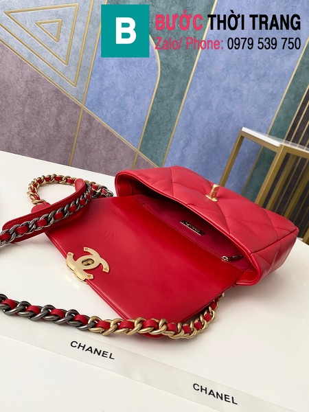 Túi xách Chanel 19 flap bag siêu cấp da bê màu đỏ size 26 cm - 1160