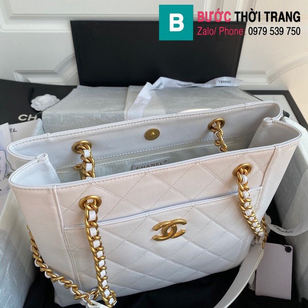 Túi xách Chanel Shopping siêu cấp cỡ nhỏ da bê màu trắng size 30 cm - AS2295