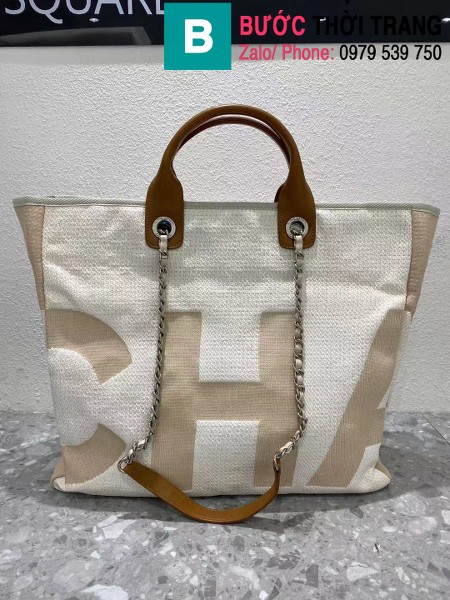 Túi xách Chanel tote bag siêu cấp vải casvan màu trắng size 38cm - A57161