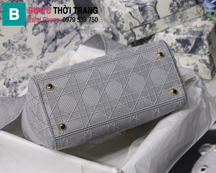 Túi xách Dior Lady D-Lite siêu cấp vải casvan màu xám size 24cm
