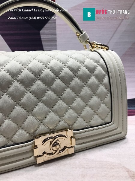 Túi Xách Chanel Boy siêu cấp có quai xách màu trắng size 25cm - A67086 