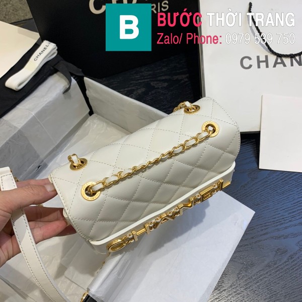 Túi xách Chanel Logo Small Flap Bag siêu cấp da bê màu trắng size 21cm - AS1490