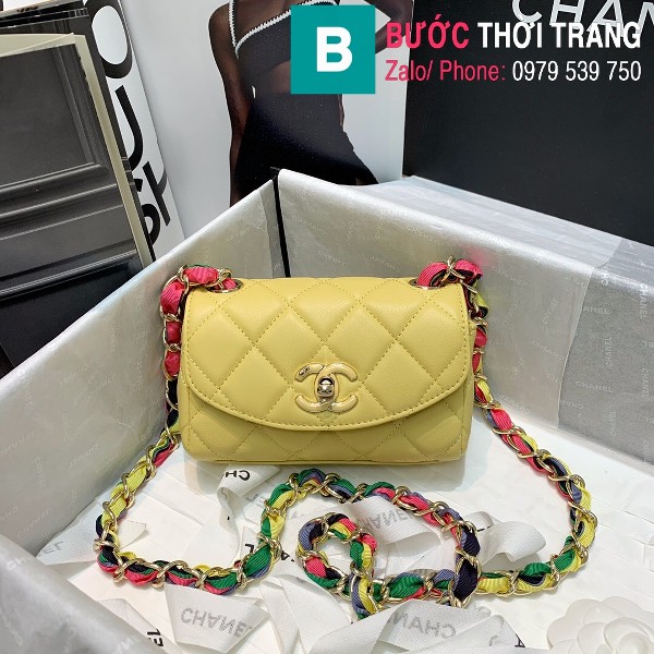 Túi đeo chéo Chanel Small Flap Bag siêu cấp da cừu màu vàng size 15cm - 2369