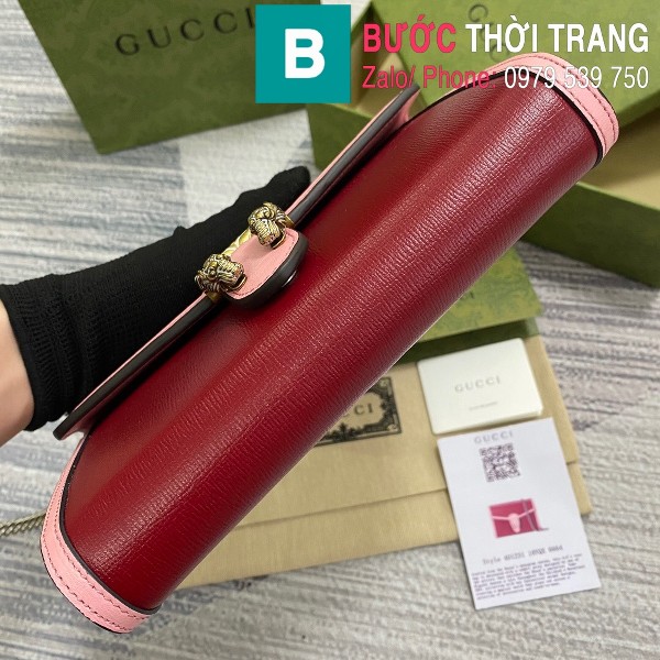 Túi xách Gucci mini leather chain Bag siêu cấp da bê màu đỏ thẫm size 20cm - 401231