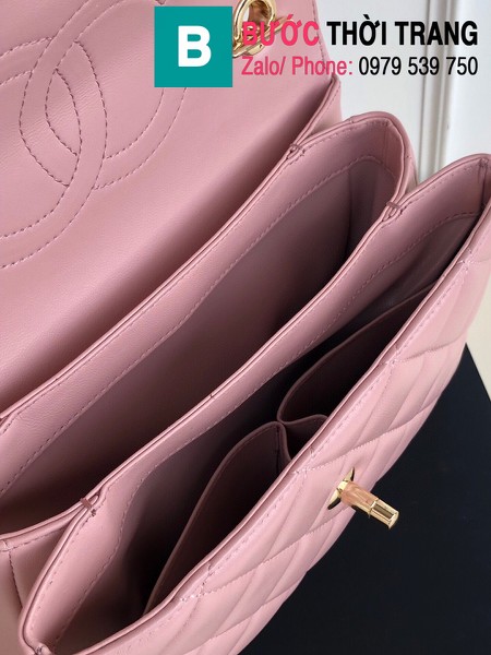 Túi xách Chanel Plap Bag With Top Handle siêu cấp da cừu màu hồng size 25cm - 92236 