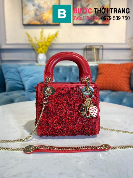 Túi xách Dior Lady siêu cấp da bê màu đỏ size 17cm 