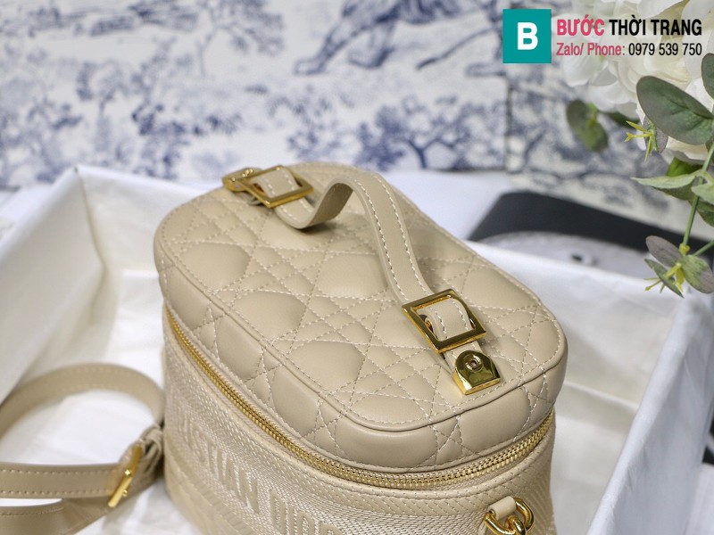 Túi xách Dior Travel vanity case siêu cấp da cừu màu da size 18.5cm