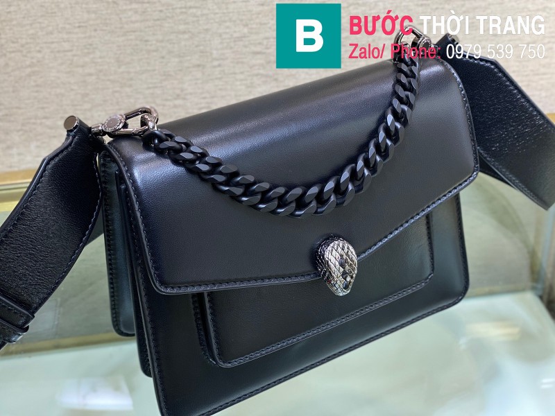 Túi BVLgari Seventi Porever Crossbody Bag siêu cấp da bê màu đen size 20cm