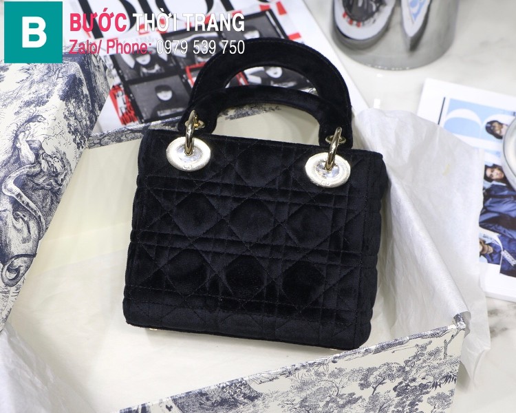Túi xách Dior Lady Mini bag siêu cấp vải canvas màu đen size 17 cm 