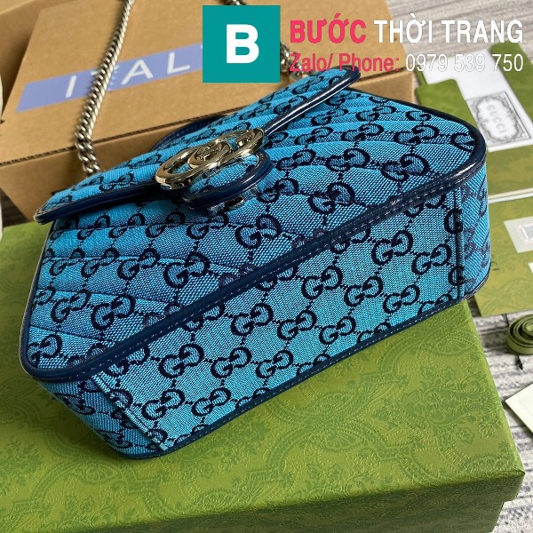 Túi xách Gucci Marmont mini top handle siêu cấp casvan màu xanh đậm size 20cm - 583571