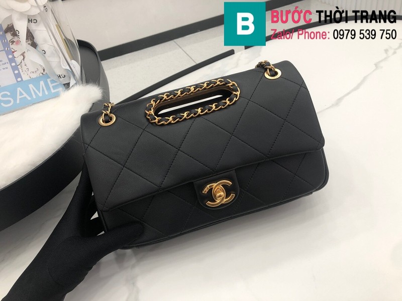 Túi xách Chanel Small Plap bag siêu cấp da cừu màu đen size 26cm - AS1466