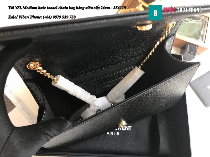 Túi YSL Medium kate tassel chain màu đen tag vàng size 24cm - 354119