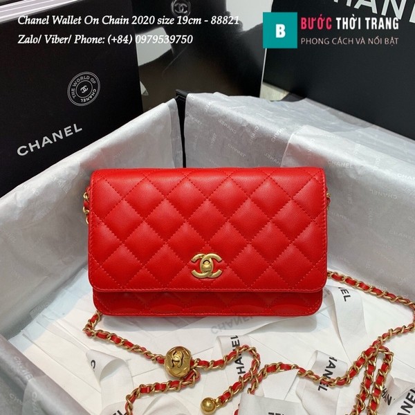 Túi Xách Chanel Classic Wallet On Chain siêu cấp 2020 size 19cm màu đỏ - A88821