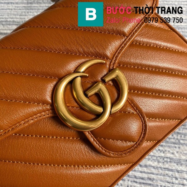 Túi xách Gucci Marmont mini top handle siêu cấp da chevron màu đồng size 21cm - 583571
