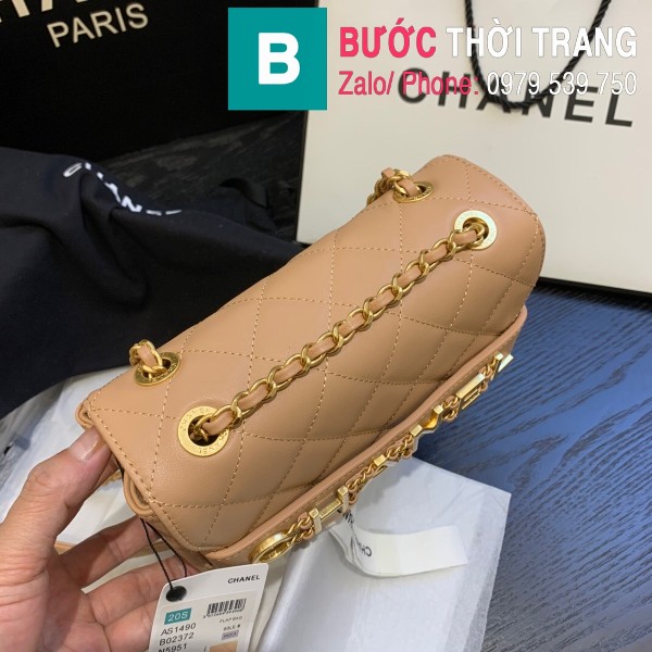 Túi xách Chanel Logo Small Flap Bag siêu cấp da bê màu nude size 21cm - AS1490