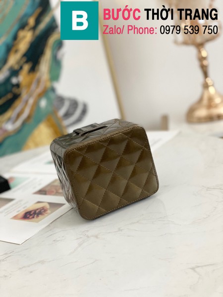 Túi đựng mĩ phẩm Chanel mini hình hộp siêu cấp da bê màu nâu size 11cm- 02863