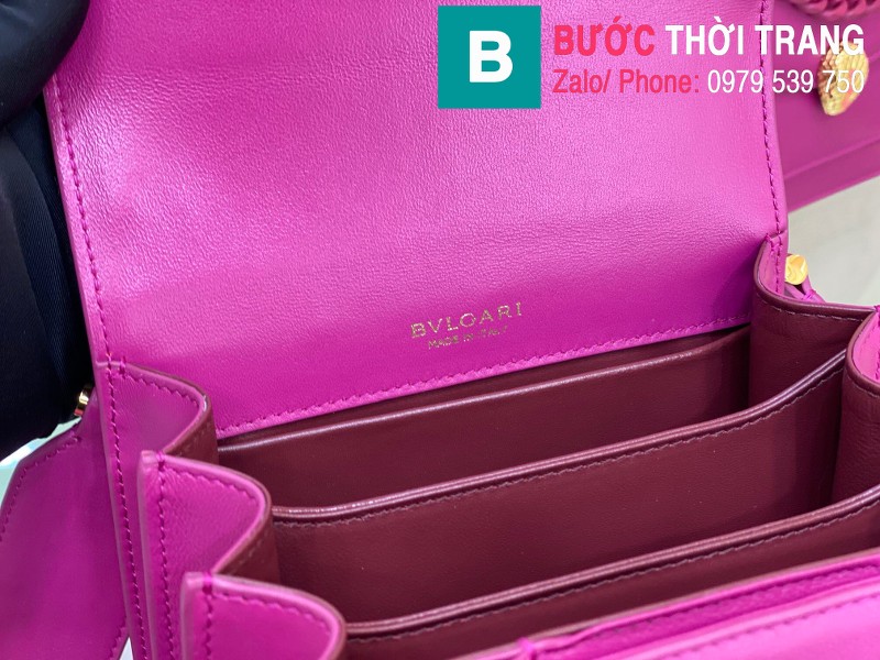 Túi BVLgari Seventi Porever Crossbody Bag siêu cấp da bê màu tím size 18cm